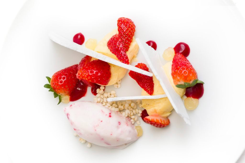 Camellia Restaurant – Clevedon strawberries _ meringue _ vanilla mousseline _ mascarpone sorbet-2