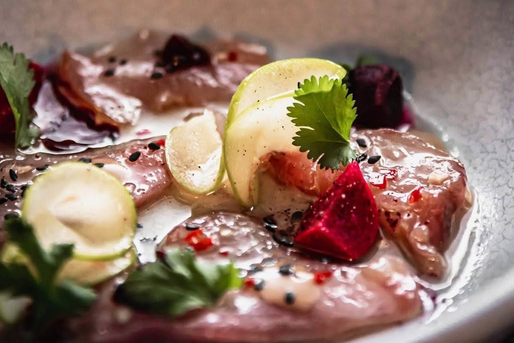 Cuisine-Good-Food-Guide-2024-The-Bistro-Dry-age-raw-Hapuka-sichuan-pickled-green-apple-smoked-kina-emulsion.jpg